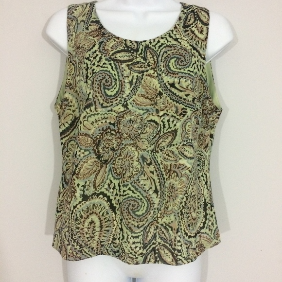 madison leigh Tops - Madison Leigh Petite Womens 12P Green Paisley Tank